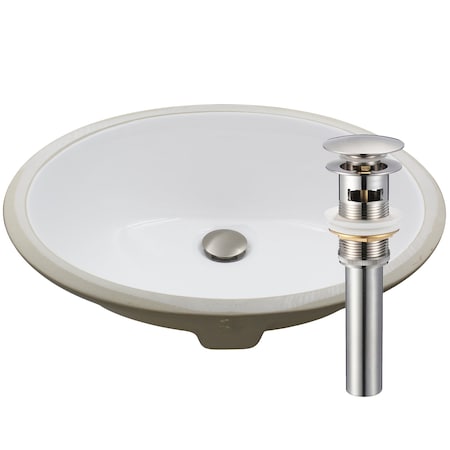 Novatto Oval Undermount White Porcleain Sink with Brushed Nickel Drain Set NP-U191307BN